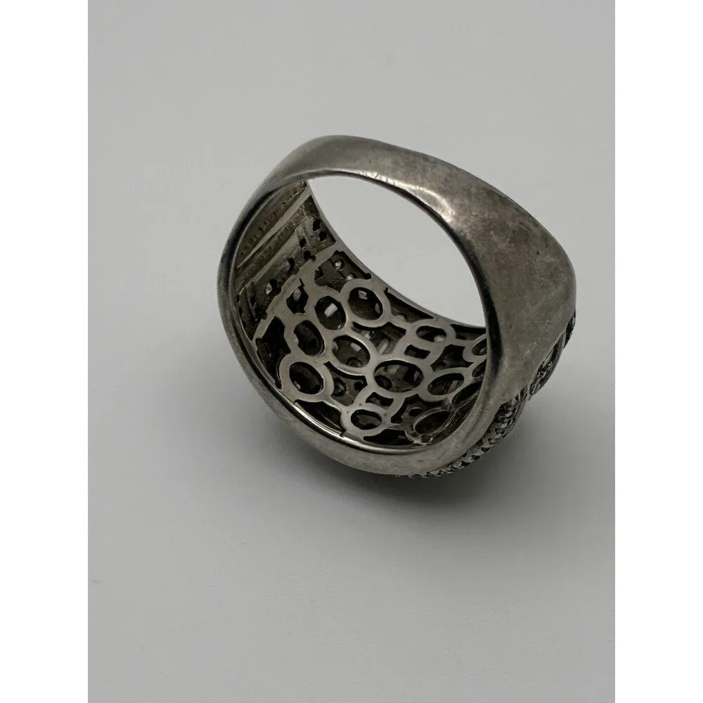 Sterling& Glass Statement Wedding Band Unisex Flashy Tested Sz 8 China FZN 8.45g